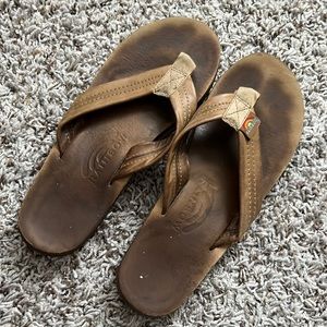 Rainbow Leather Flip-Flops, Size Small